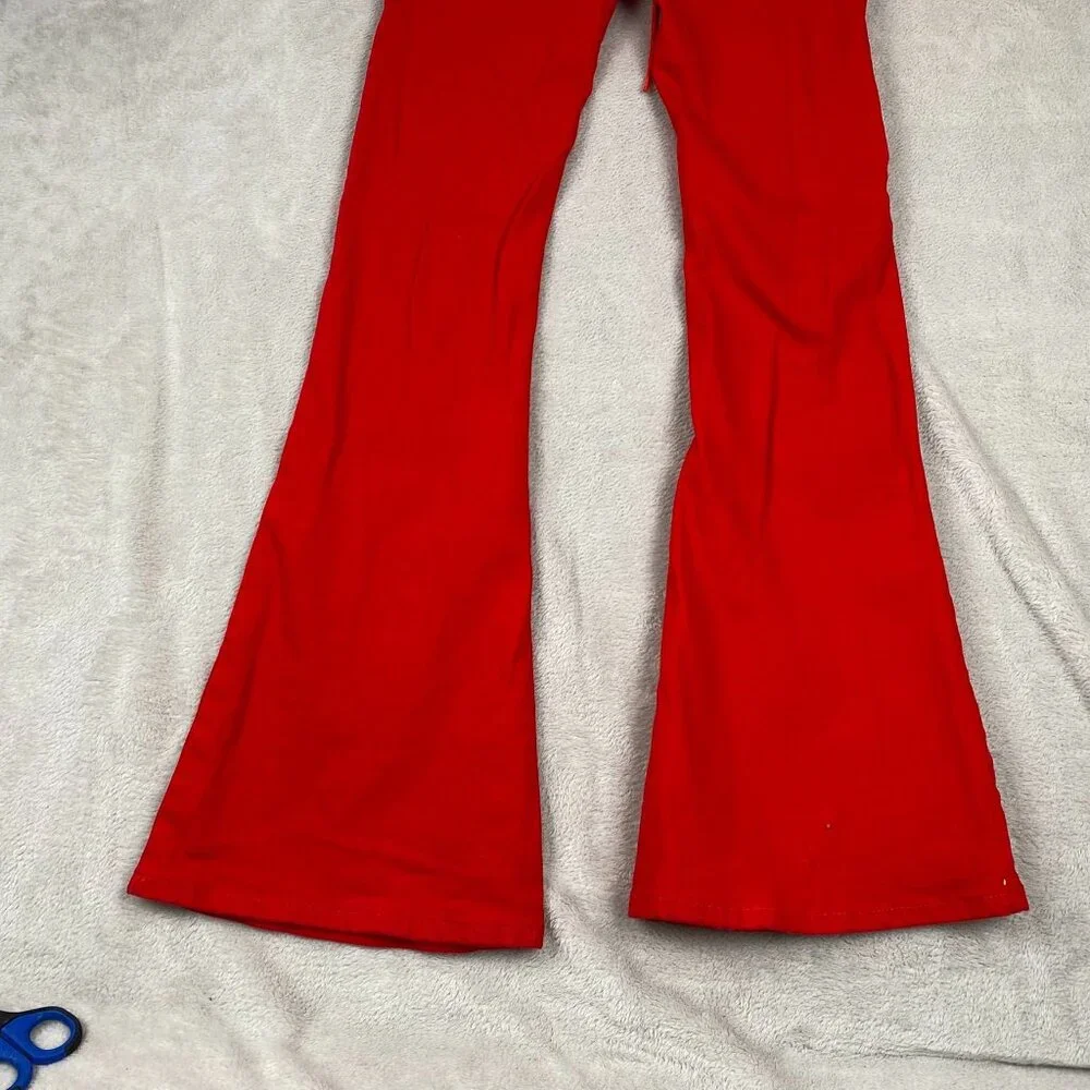 Edikted Woman's Pants XS Red Lace-Up Flared Bell Bottom Cotton Blend Retro Y2K S